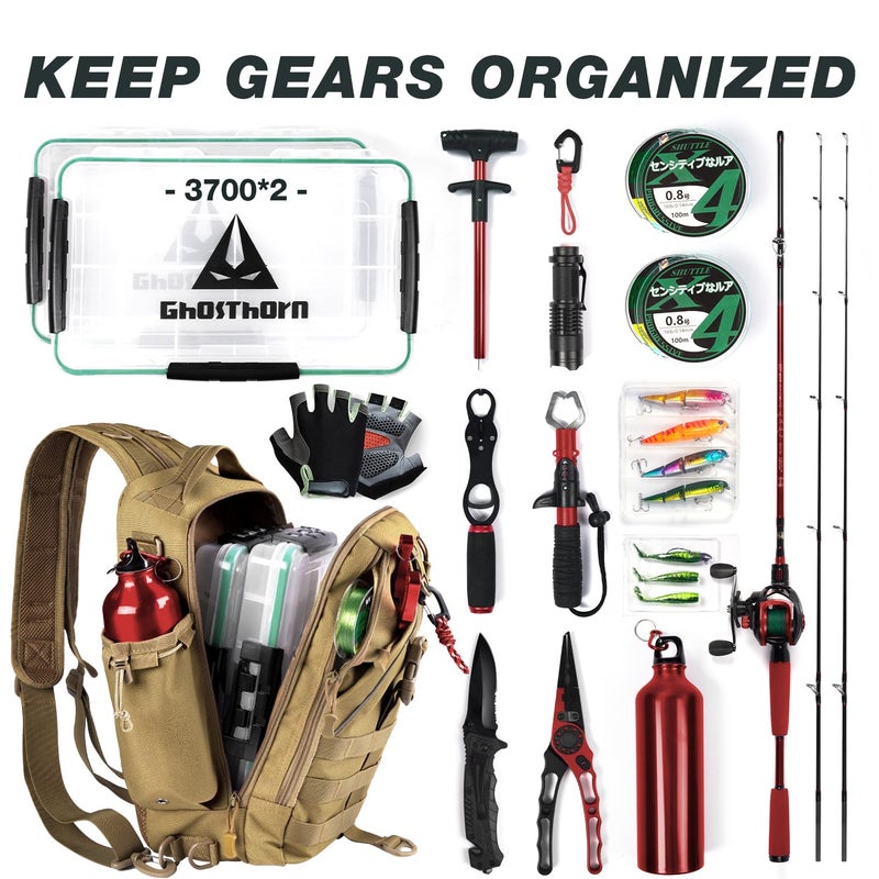 Ghosthorn Fishing Backpack Tackle Sling Bag-Backpack with Rod Holder- Lightweight Tackle Box Fly Fishing Gifts for Men Women (K.Large Khaki) - Image 4